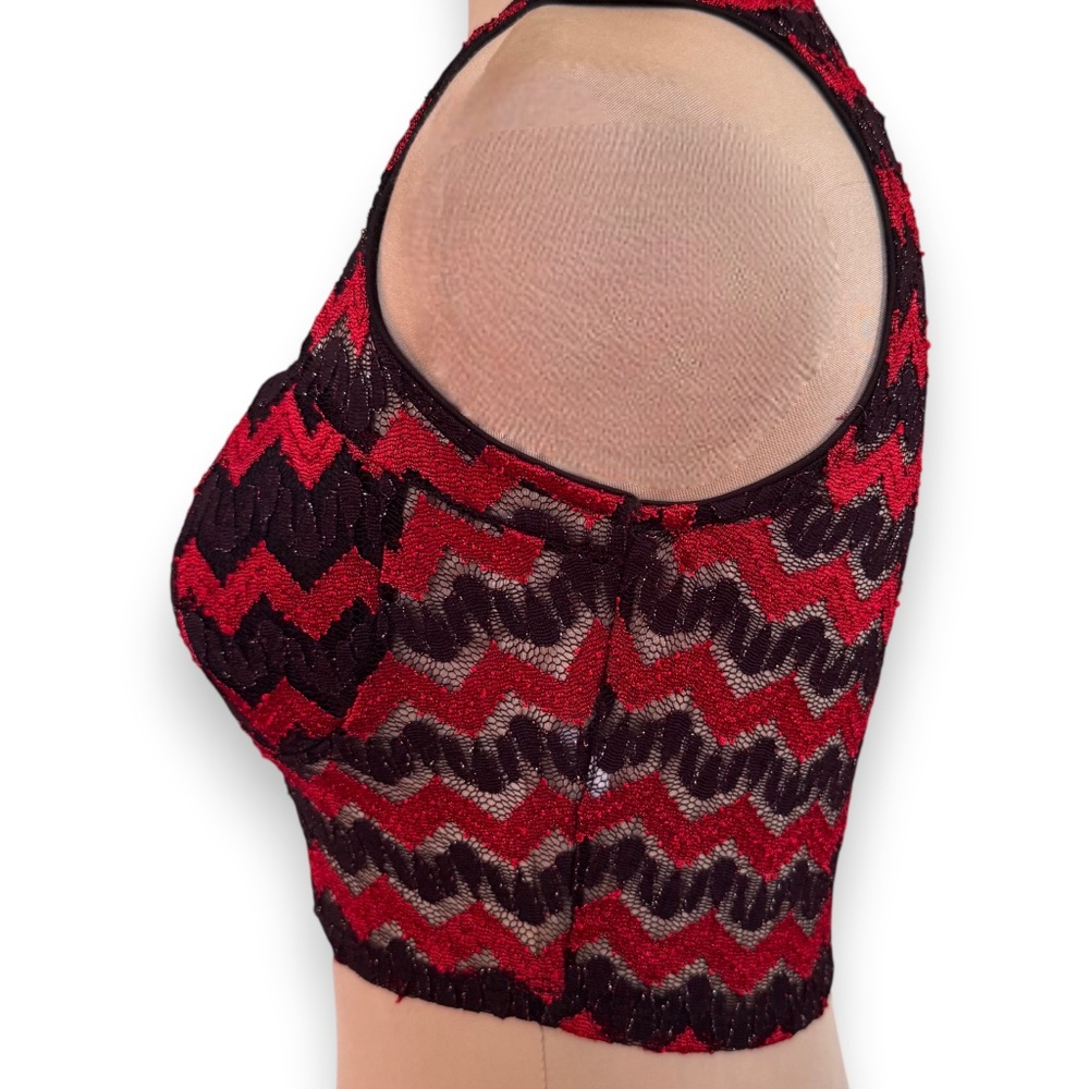 MONACO Red Black Lace Crop Top Bustier Size S - Picture 4 of 8